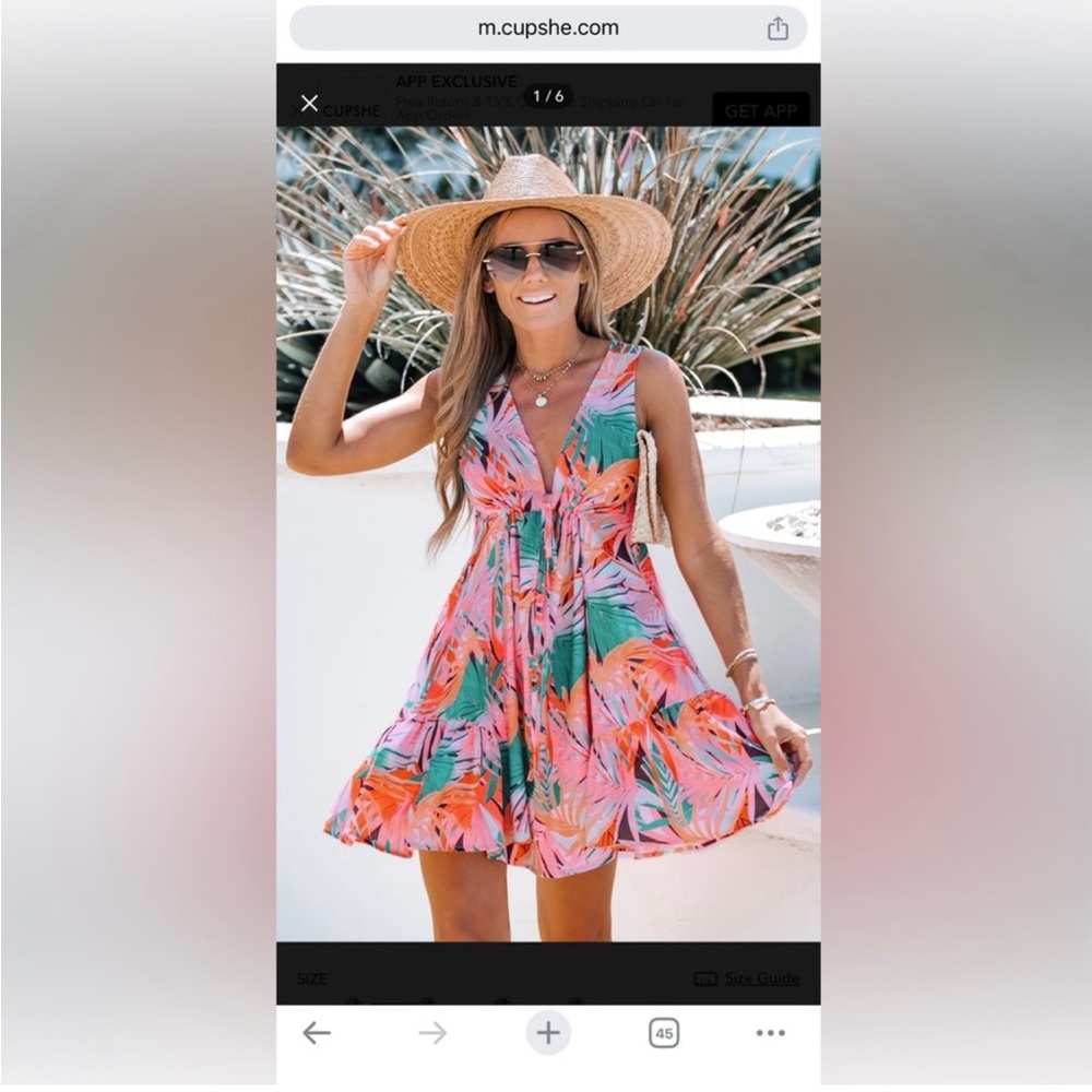 Tropical Leaf Print Dress. Cupshe. Size M. NWT.